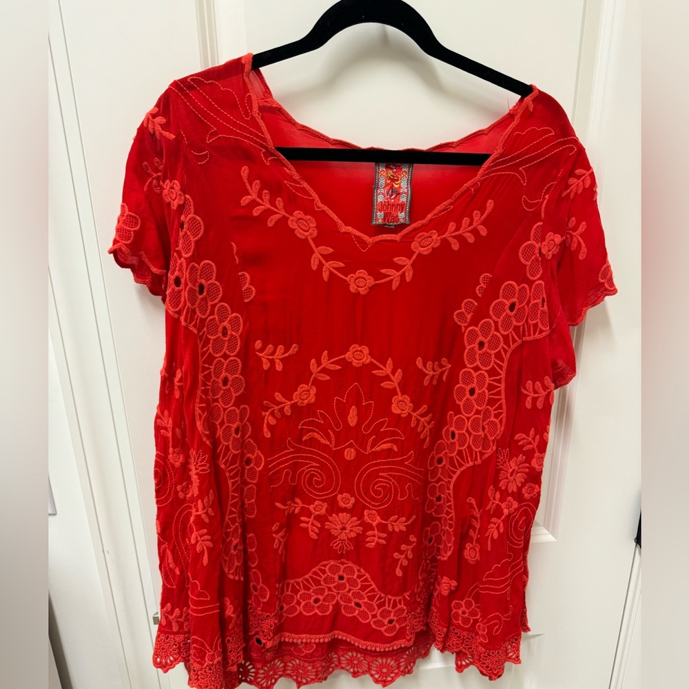 Johnny Was embroidered shirt Sz L EUC